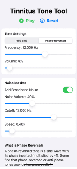 Screenshot of Tinnitus Tone App